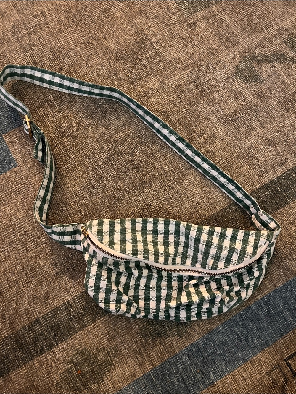 Green and white gingham fanny pack